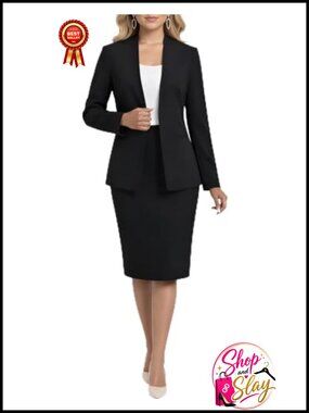 Collarless Blazer & Pencil Skirt Suit Set - Women's Business Suit